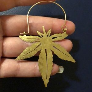 Brass Hoop Cannabis Earrings by Adriana Soto